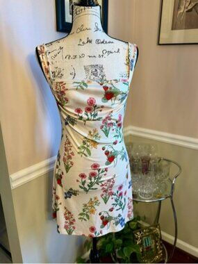 Cider Floral Strawberry Print Mini Dress Stretch Cottagecore Size M